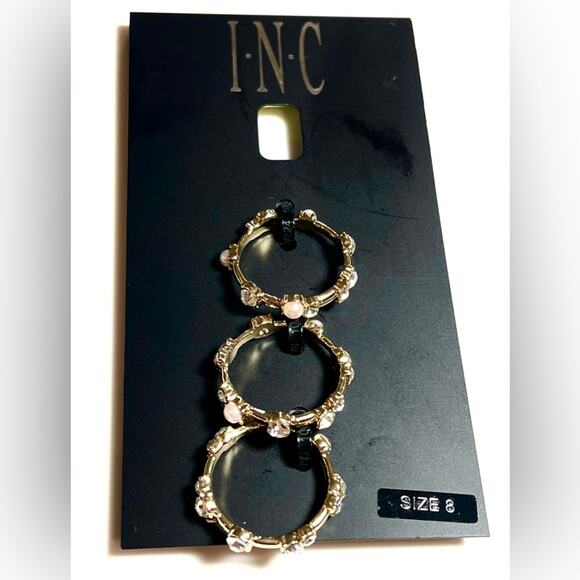 Inc Gold Stacking Ring Set 3 Sz 8 Faux Pearl Crystal Stone New Rings Rhinestone - Picture 4 of 4